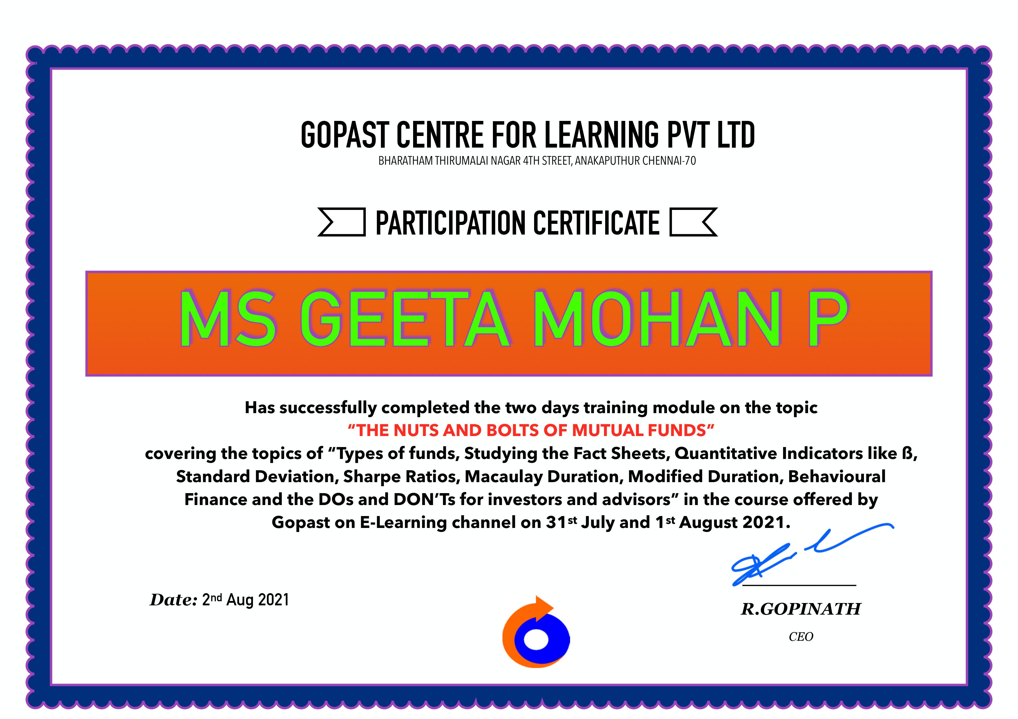 Participate Certificate 2nd Aug 2021