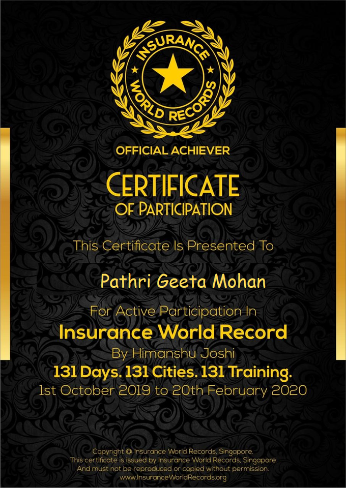 Certificates of Excellence in Insurance World Record