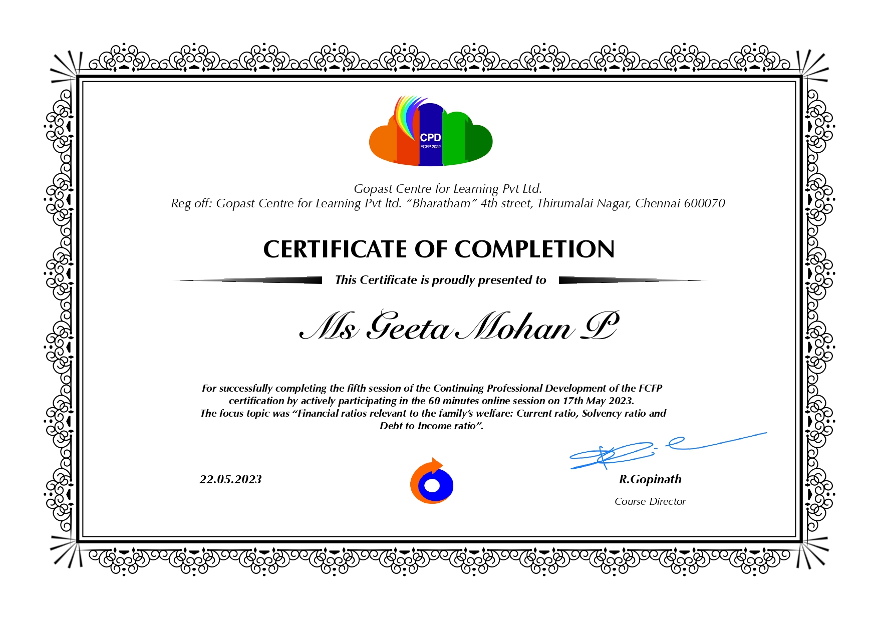 Certificate Of Completion CPD